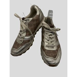 Coach C118 Runner Womens Size 8.5‎ Gold Brown Monogram Metallic Lace Up Sneakers